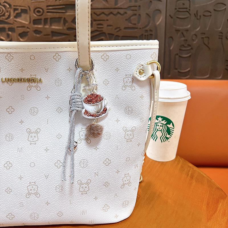 Ins Style Embossed Acrylic Coffee Keychain Pendant Accessories