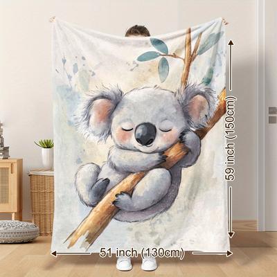 VIKAMA Adorable Koala Flannel Blanket Modern Style Soft Comfort Office Air-Conditioned Blanket Four-Season Use Home Decor