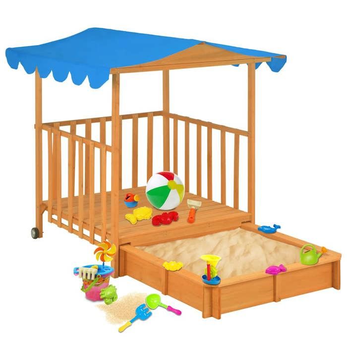 Maison de jeu d'enfants et bac à sable en bois de sapin bleu avec toit de protection UV50 - VidaXL