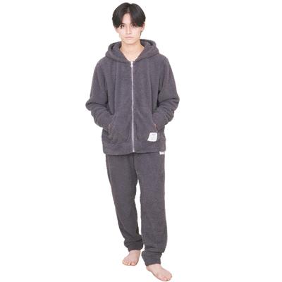 Luanna Jena Fluffy Pajama Long Sleeves Perfect for Birthdays or As a Gift Charcoal Men's Set, Zip-Up Front, & Pants, (QWHIM01) (L, Gray)