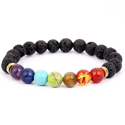 European Bestseller: Alloy & Volcanic Stone Beaded Bracelet with Seven-Color Stones