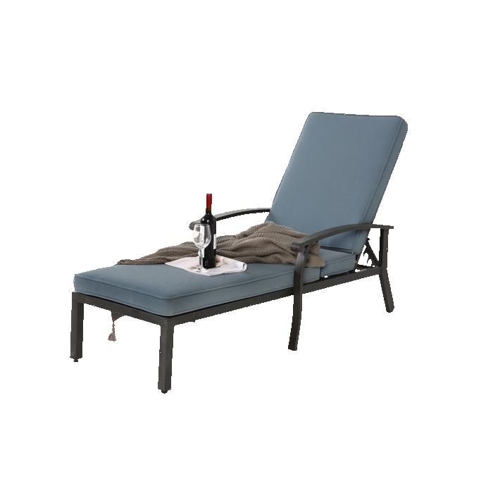 Garten-Liegestuhl mit Baumwollkissen, verstellbarer Pool-Liegestuhl aus rostfreiem Aluminium, blau (1 Stück)