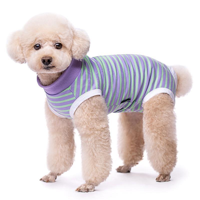 Dog Clothes, Thin Belly Protection Vest, Belly Anti-cool Free Striped Shirt, Back Buttons, Female Dog Sterilization and Weaning