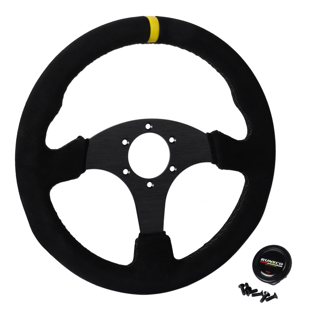330mm Flat Steering Wheel Suede Aluminum Frame 13 Inch Drift Racing Pc Game Steering Wheel Universal