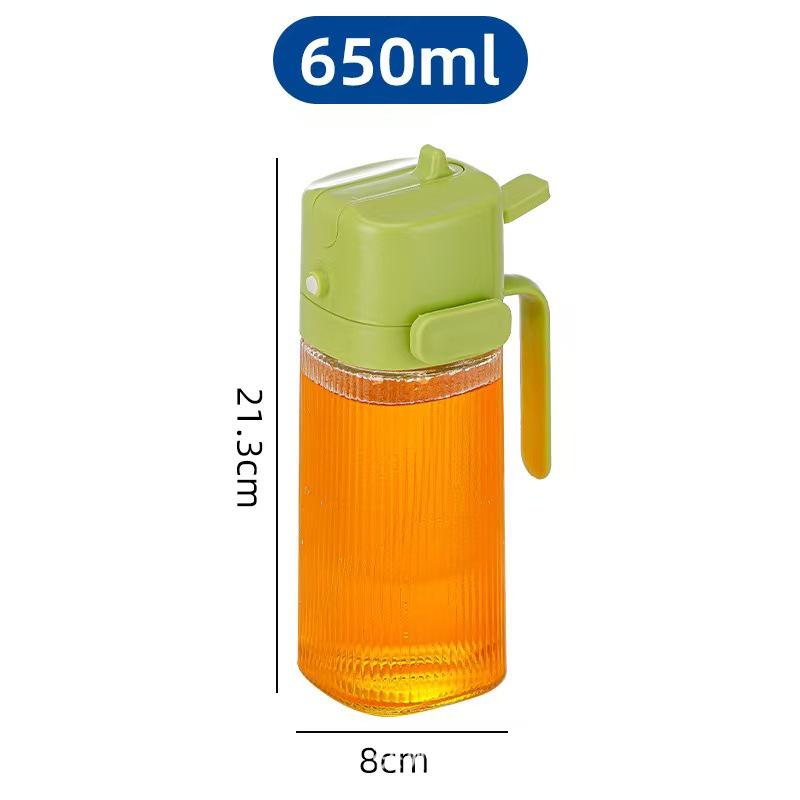 Large Capacity Glass Oil Dispenser with Handle - Side Opening, Non-Drip, Pressing Atomization for Kitchen Use