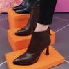 Winter New Comfortable Soft Leather Pointed Temperament Women's Boots Soft Sole Soft Surface Single Boots Autumn and Winter Zipper Short Boots Women