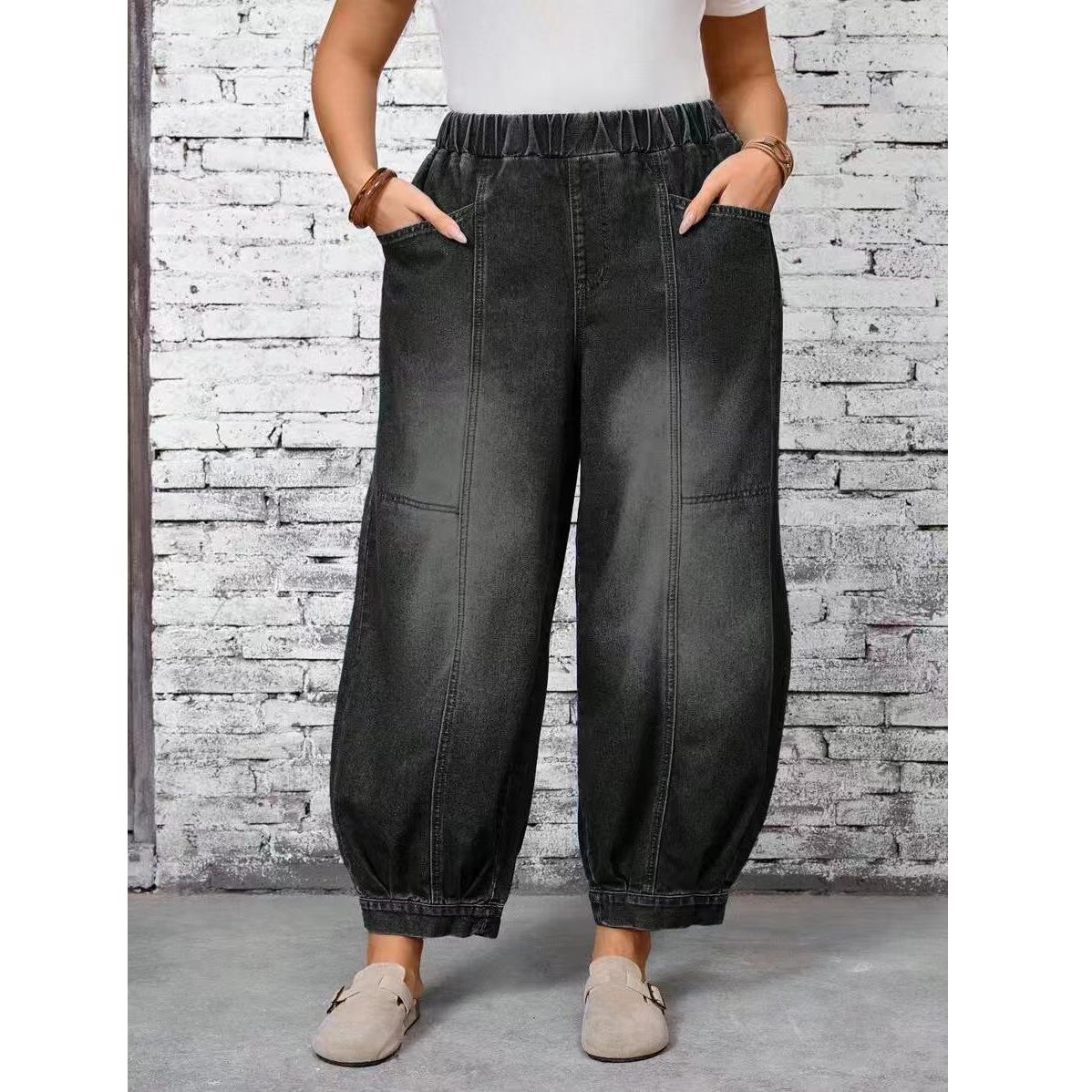 Women s Elegant Wide-Leg Jeans with Elastic Waistband – Loose Fit and Flattering Style 2XL