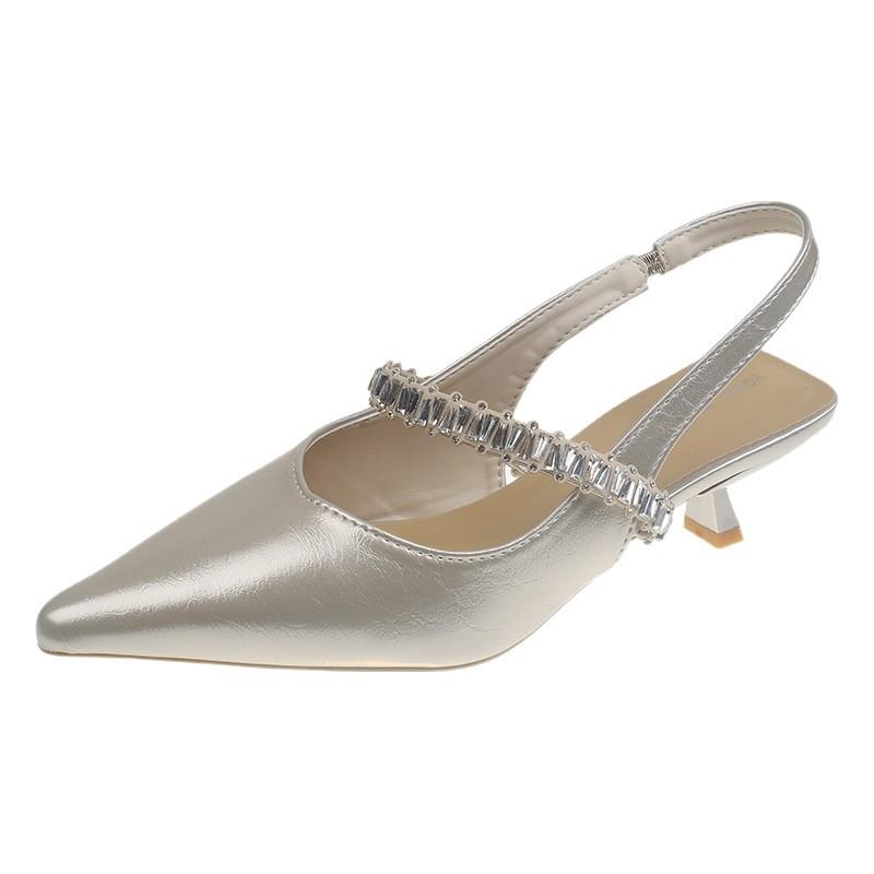 2025 new fashionable pointed one-word bag head sandals thick heel French cool slippers women's small fragrant explosive single shoes