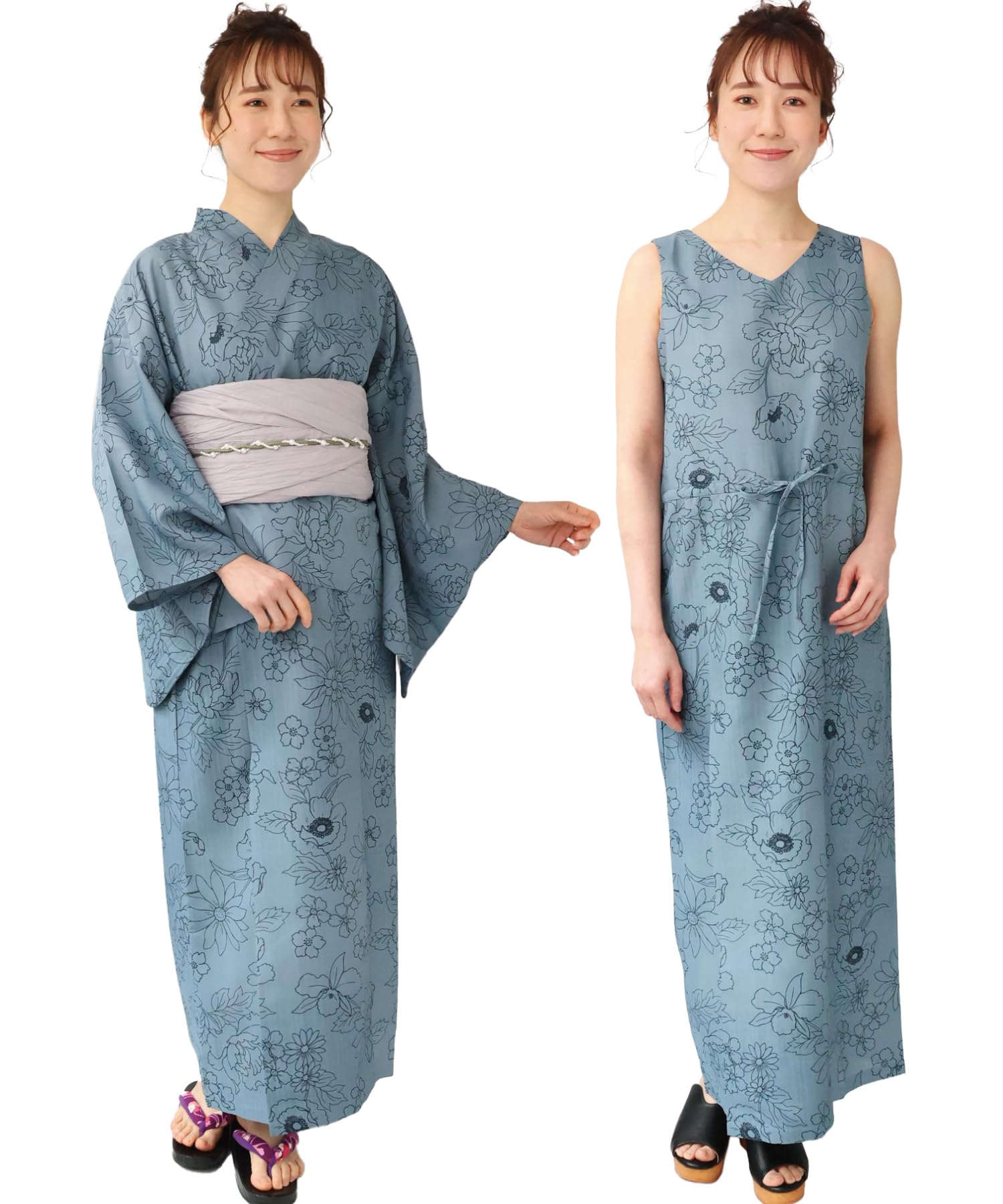 

Юката ON NISHIKI для взрослых включает в себя легкое в надевании, идеально подходит для фестивалей фейерверков, синее с анемонами, набор из 3 предметов, двусторонний, влагоотводящий, быстросохнущий,