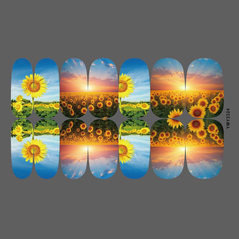 Sunflower Waterproof Nail Art Stickers - Full Cover, Trendy European & American Style (YMY2318-2329)