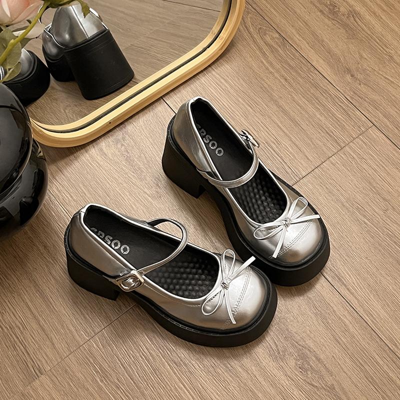 

Platform Thick High Women Mary Jane Shoes Banquet Party Pumps New Spring Autumn Women s Elegant Dress Leather Shoes 35 срібний