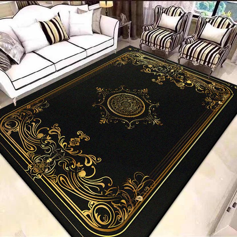 Wohnzimmer Schwarz Gold Teppiche Große Fläche Luxuriöse Dekoration Zuhause Sofa Bereich Teppiche Schlafzimmer Ankleidezimmer Rutschfeste Bodenmatte Waschbar