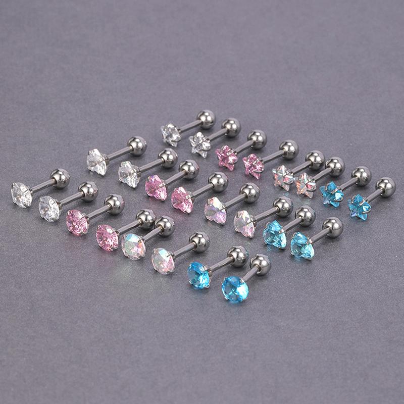 1 Pair 4Mm Multicolor  Stud Earrings For Women Ear Bone Nail Cartilage Ea