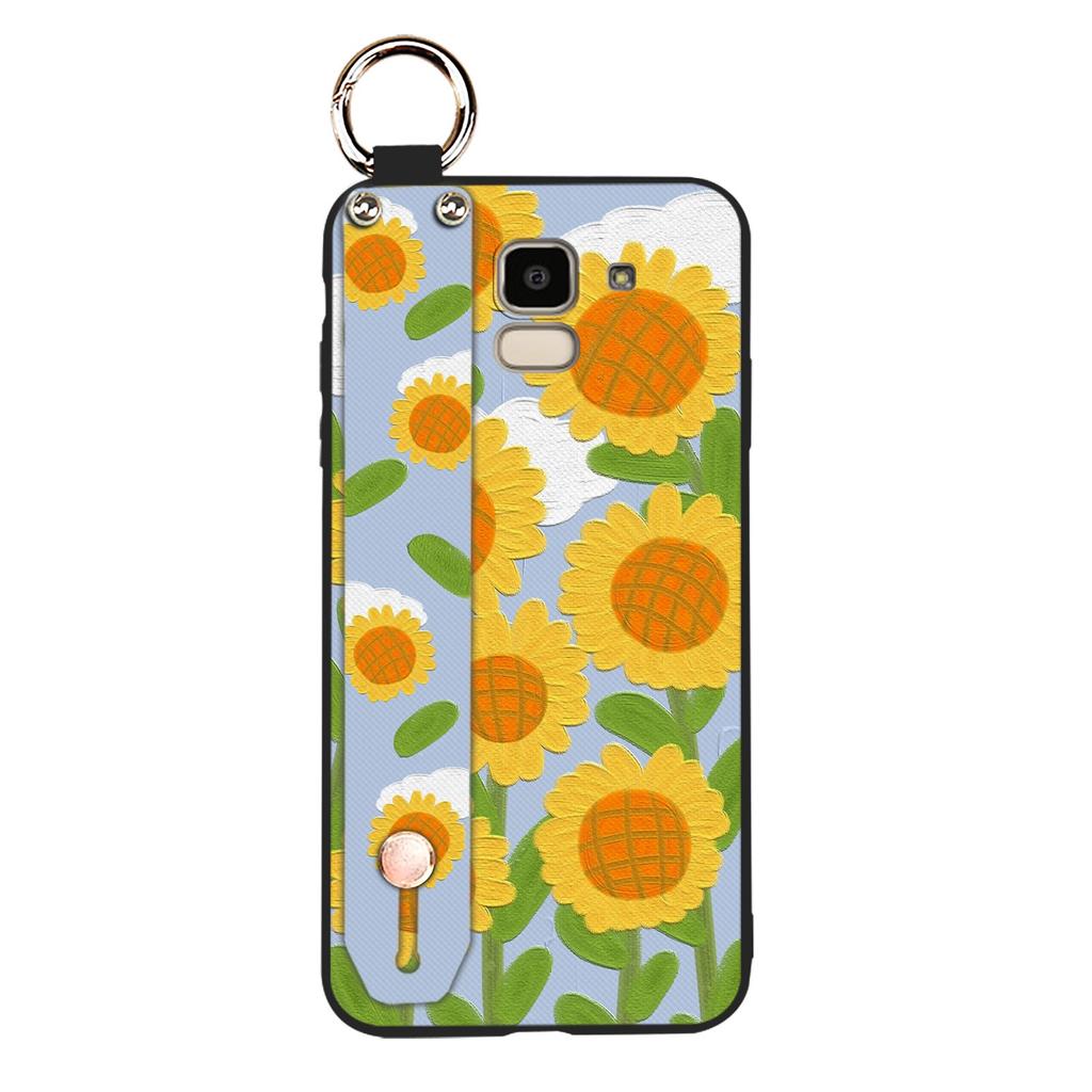 Oil Painting Anti-dust Phone Case For Samsung Galaxy J6 2018/SM-J600F Back Cover Wristband Fashion Design Kickstand Ring