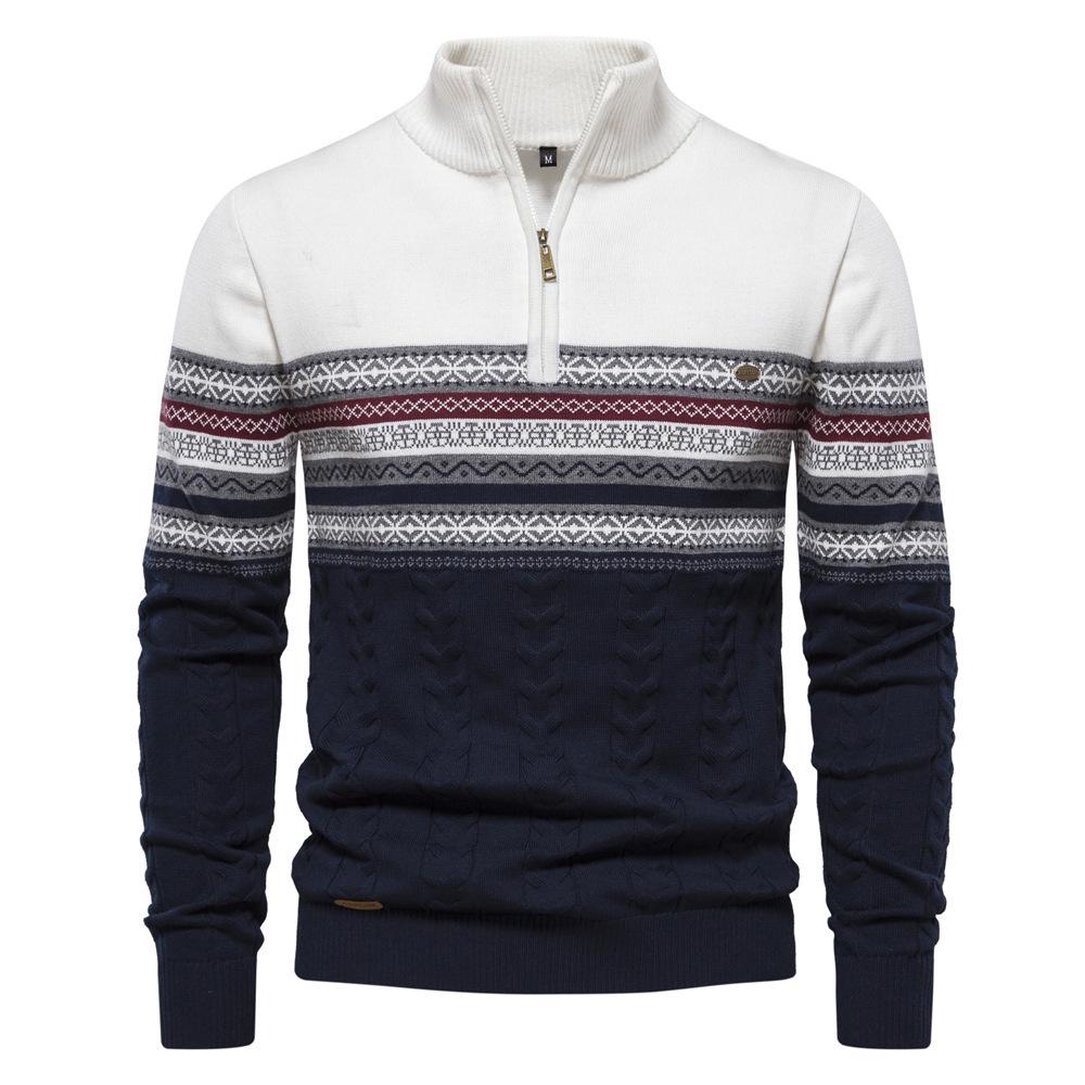 2026 Autumn/Winter Trend: Men's Oversized European-Style Sweater with Stand-up Collar & Half-Zip - High-Quality, Versatile Knitwear.