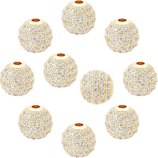 NBEADS 10 Stück Zirkonia Pavé Königskrone Perlen, 11x7mm Goldfarbe Armband Abstandshalter Charms Große Loch Lose Perlen für Armband Halskette DIY