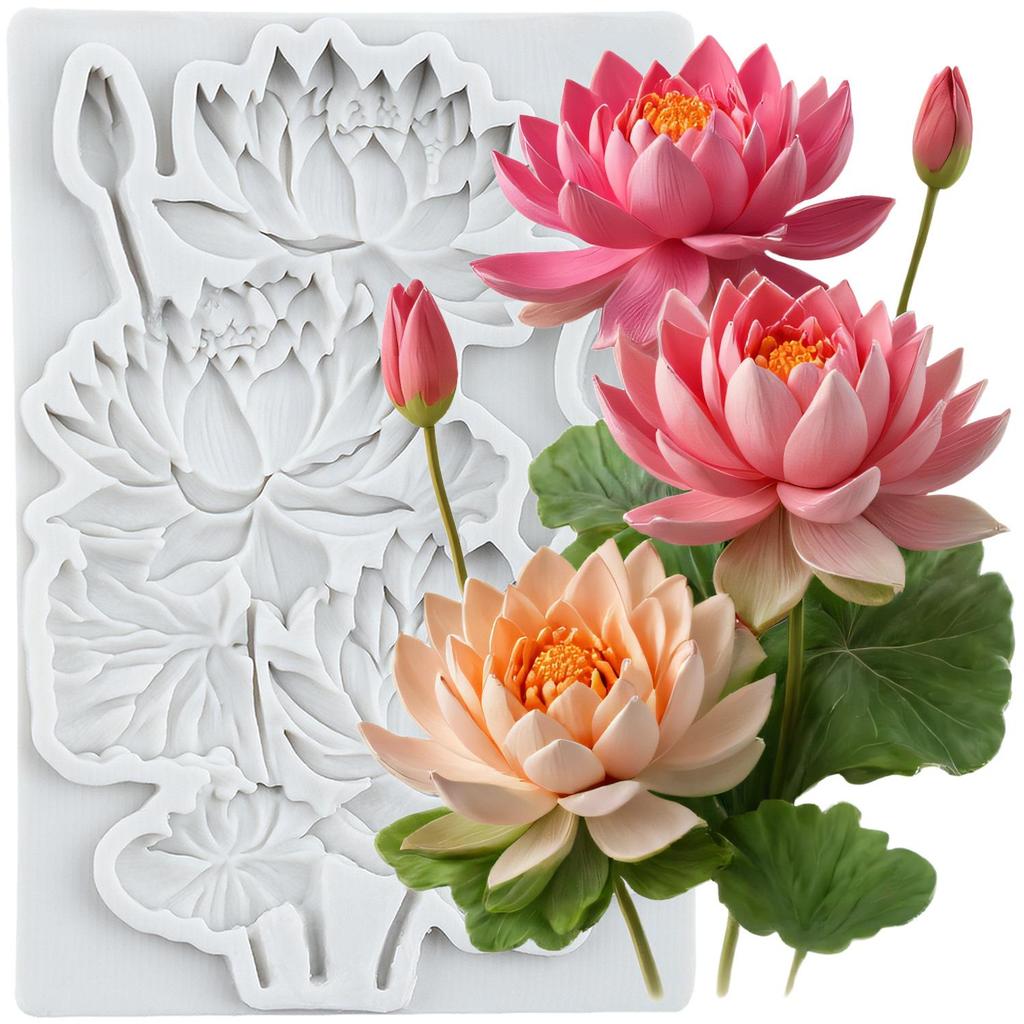 Silikonová forma Lotus Forma na fondán s lotosovým květem Nástroje na zdobení dortů Topper na cupcake Cukroví Pryskyřice Hlína Čokoláda Gumpasta Forma