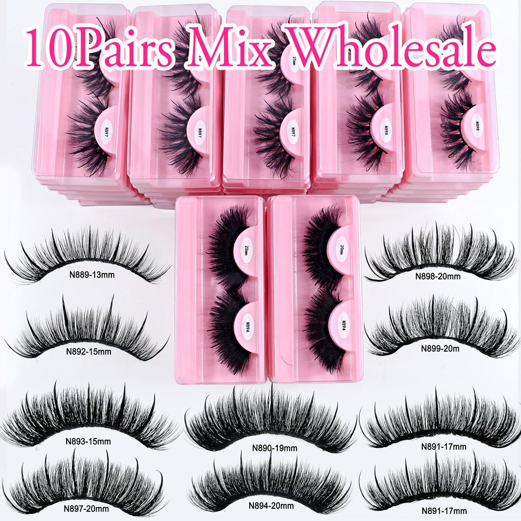 Free Shipping 10Pairs/Pack Fluffy Wispy Natural Strip Lashes With Spikes Wholesale in Bulk Faux Mink Lashes Supplies