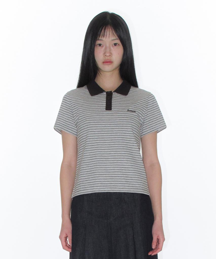 AMES-WORLDWIDE Basic Stripe Collar Tee Gray