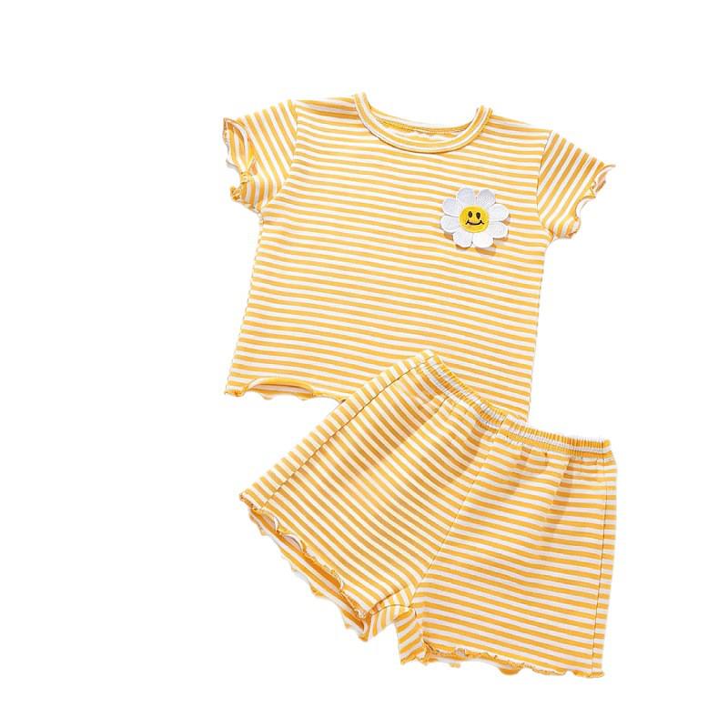 Children's Striped Summer Two-Piece Set: Soft Short Sleeve T-shirt & Elastic Waist Shorts