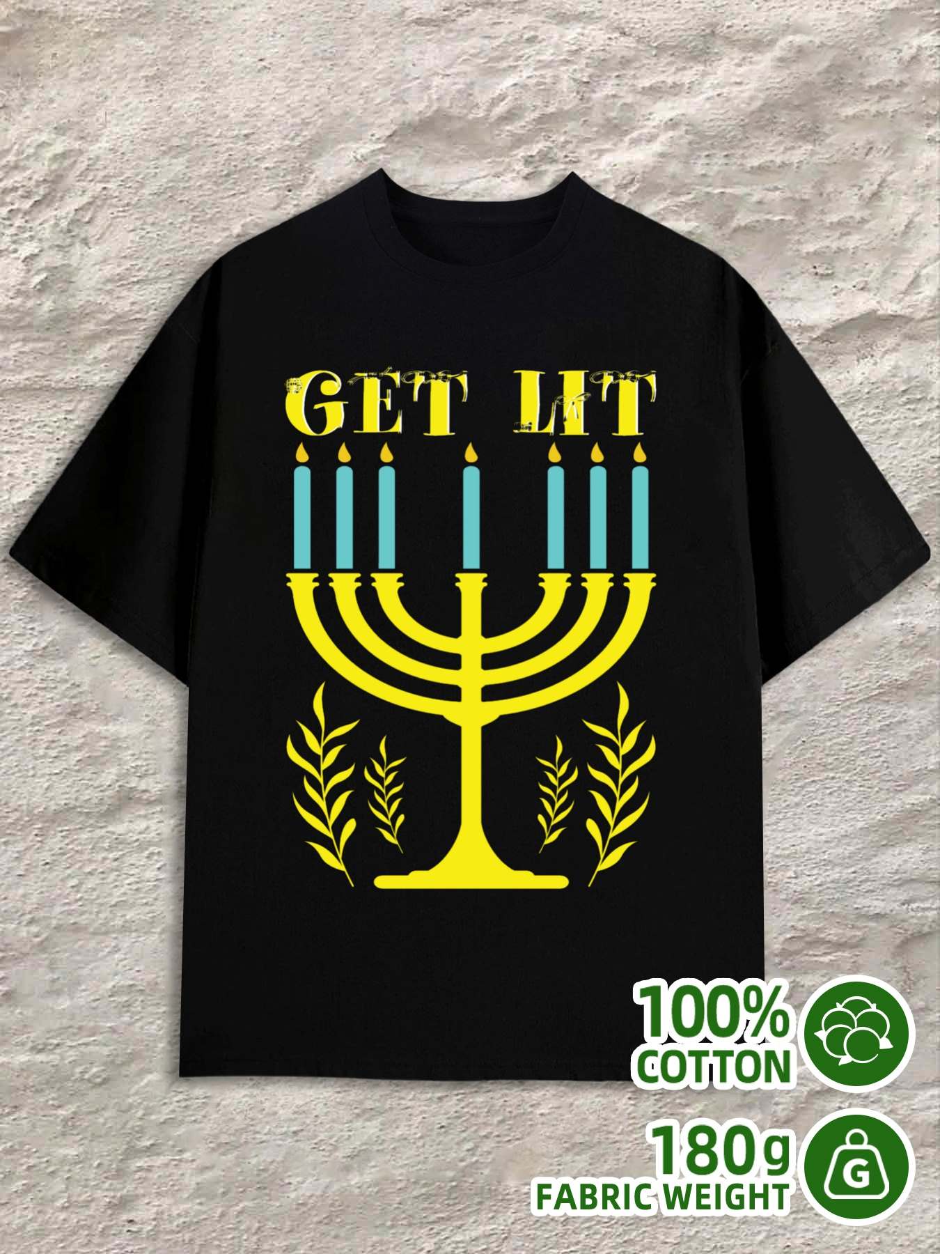 T-Shirt Y2K Hanukkah Menorah Black Regular Fit XL