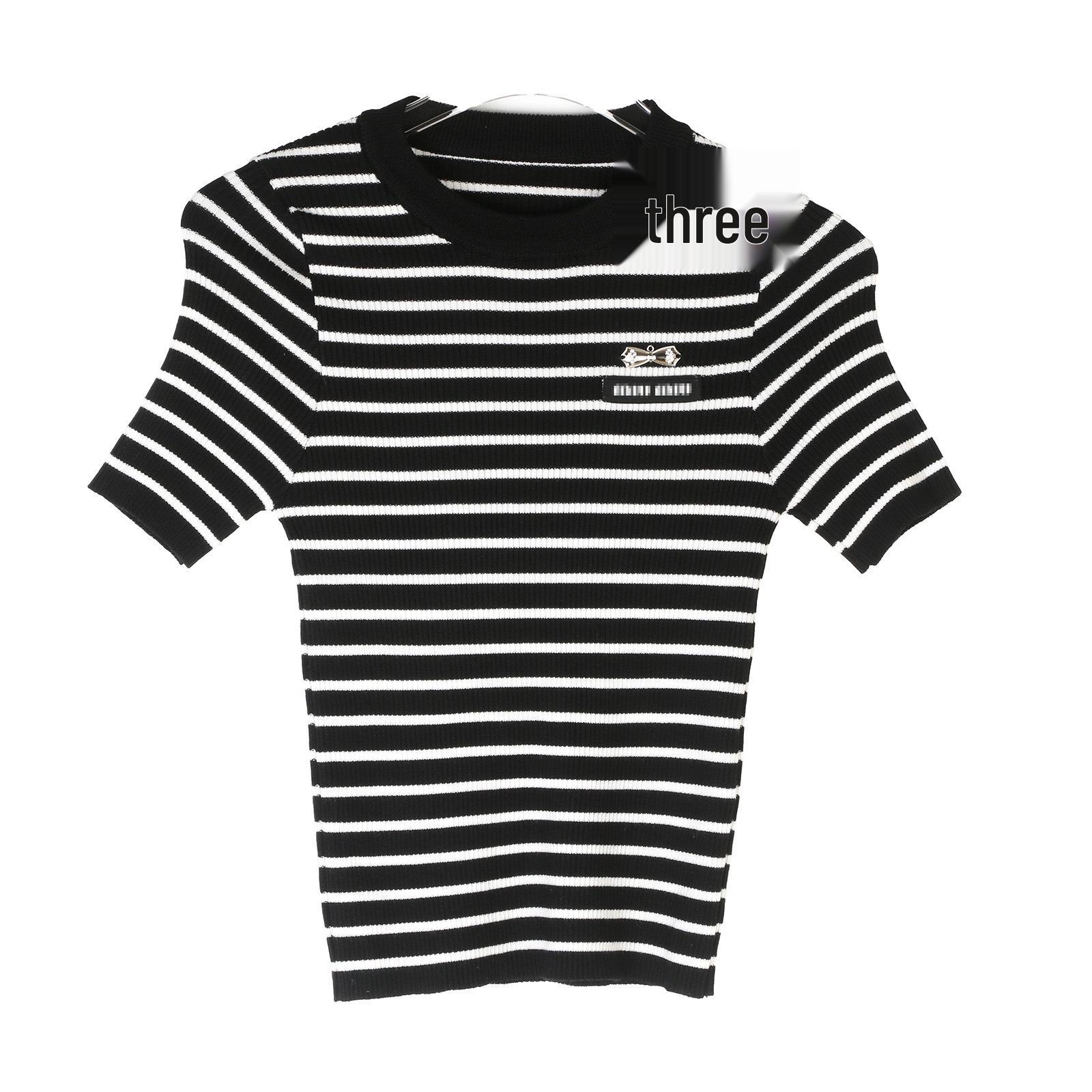 

Французский M Дом Полосатый Трикотажный Топ с Коротким Рукавом и Круглым Вырезом - Коллекция Весна/Лето. Medium