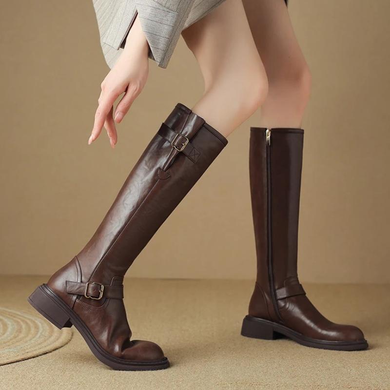 Autumn Winter Belt Buckle Women Knight High Boots Street Style Ladies Short Plush Slim Long Booties Botas De Inverno Feminina