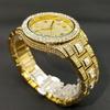 Fashion Iced Out Watch For Mens Luxury Date Week Gold Wristwatch Hip Hop Diamond Quartz Clocks