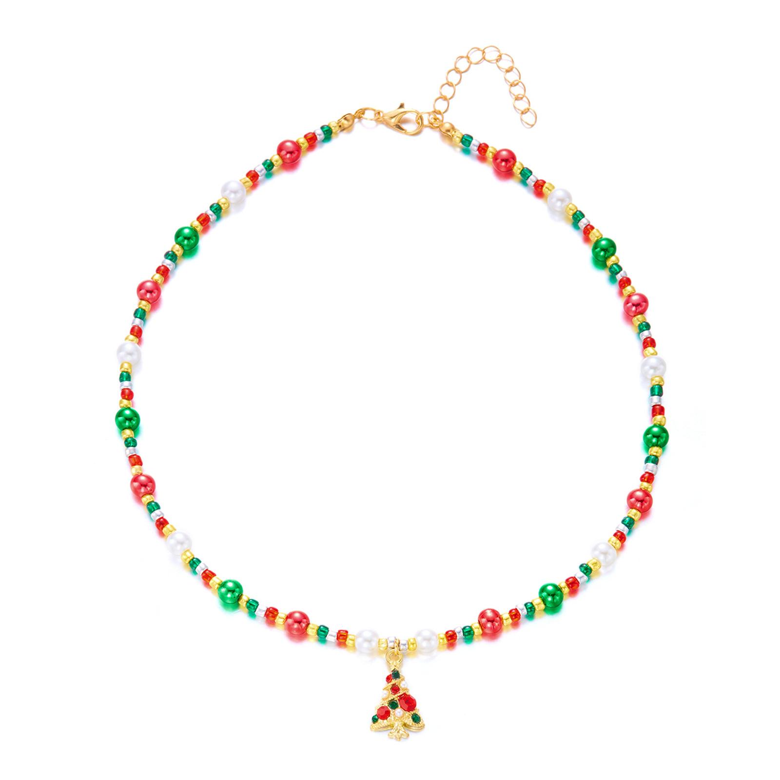 

Рождественское ожерелье из цветных бусин для женщин Милое Обычное Роскошное Ручной работы DIY Рождественская елка Цепочка-чокер one size