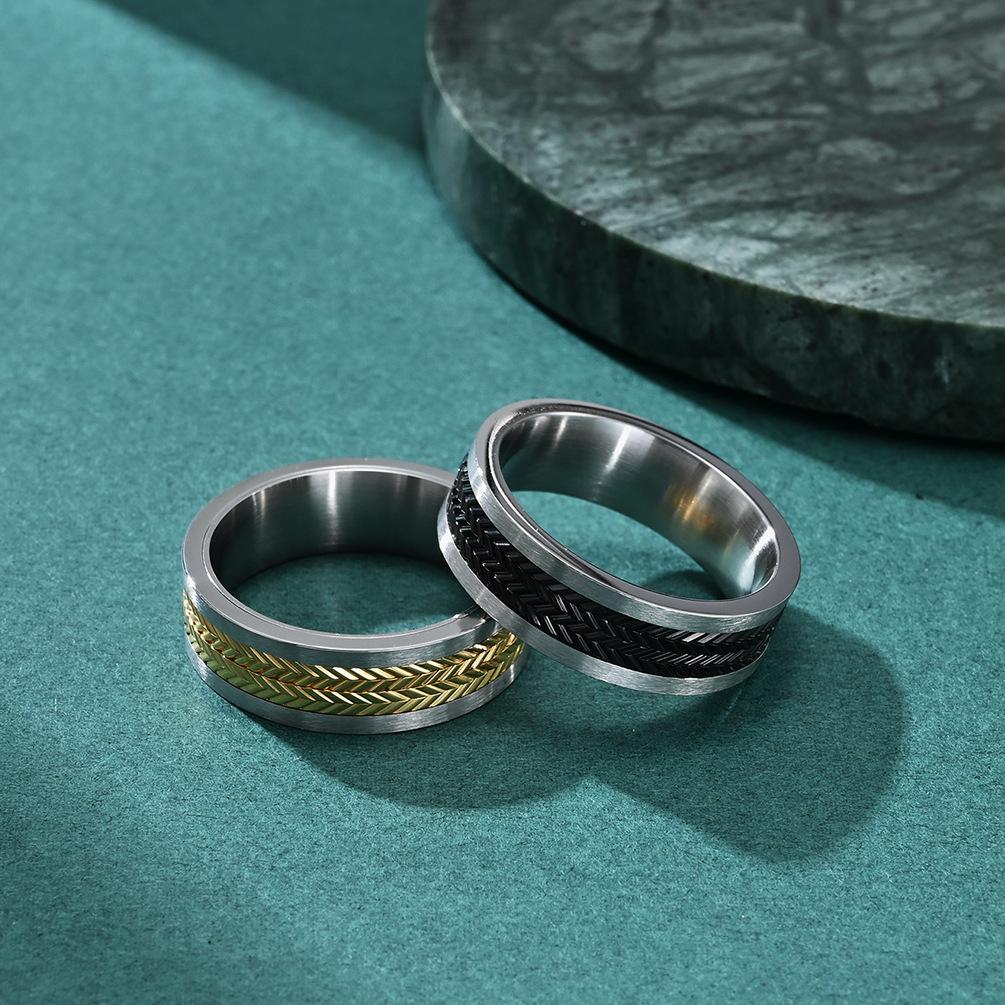 7mm Male Stainless Steel Spinning Rotating Wheat Ear Pattern Ring for Men Punk Anti Stress Jewelry