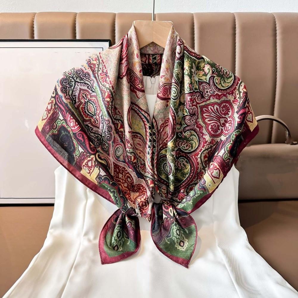 Sunscreen Double-sided Printed Silk Scarf Lightweight Retro Patterned Square Shawl  Spring