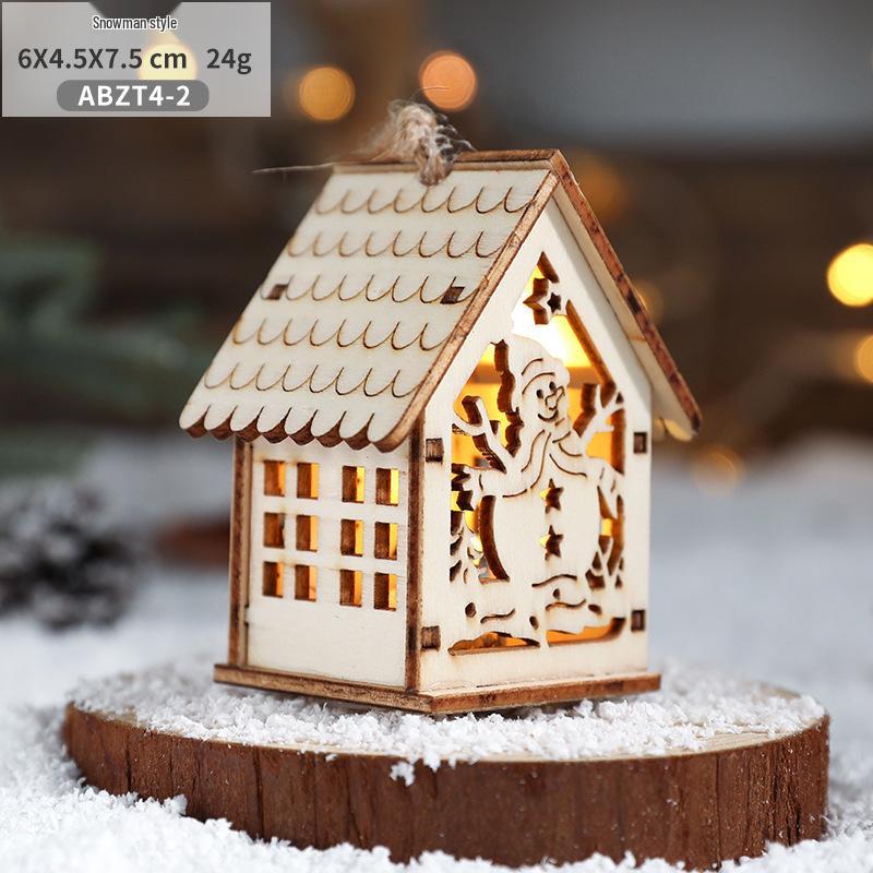 Creative Christmas Tree Ornaments: LED Luminous Wooden House Decorations
