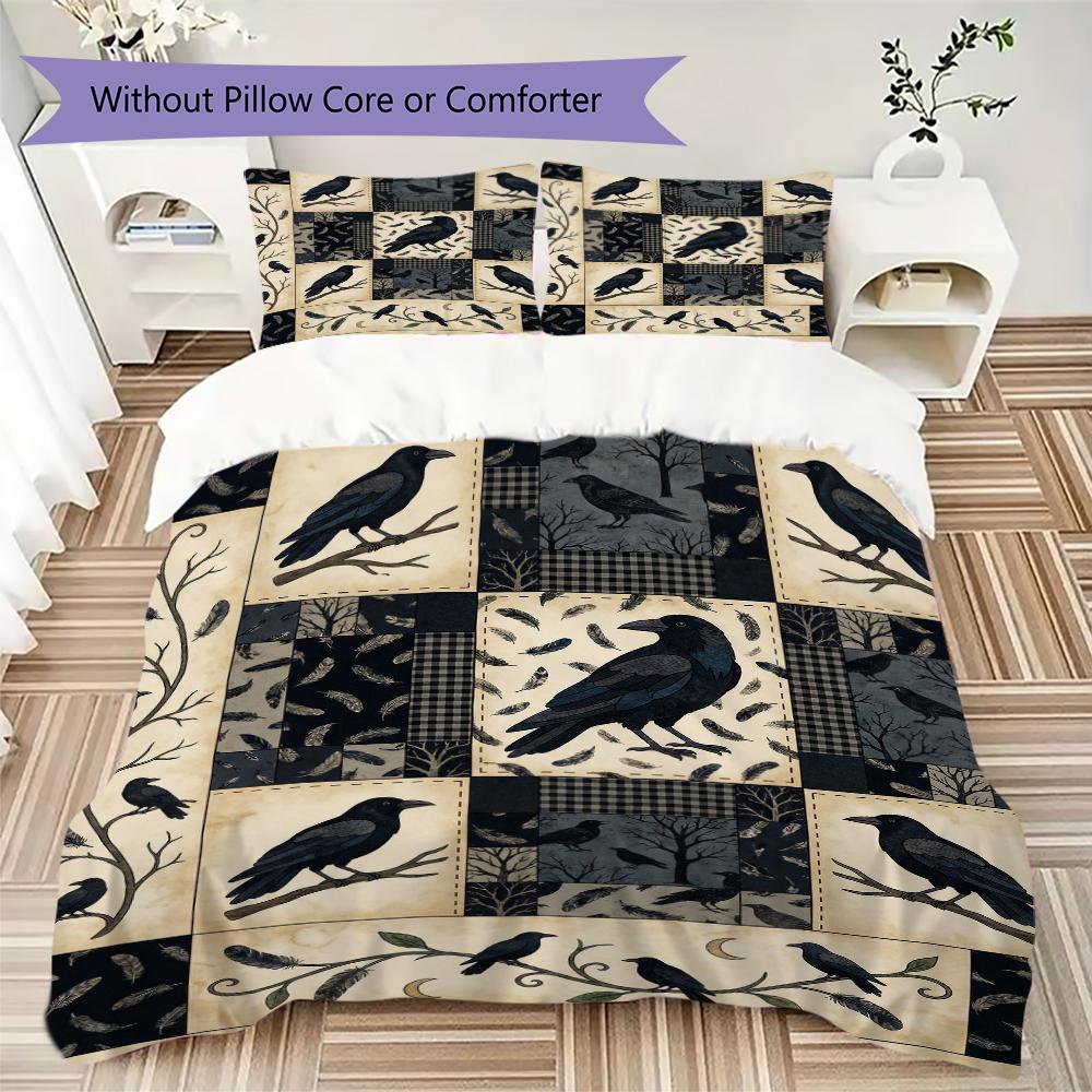 Decorazione Corvo Pattern Set Copripiumino Copripiumino Federa Decorazione Casa Regalo di Compleanno (1 * copripiumino + 2 * federe senza imbottitura)51