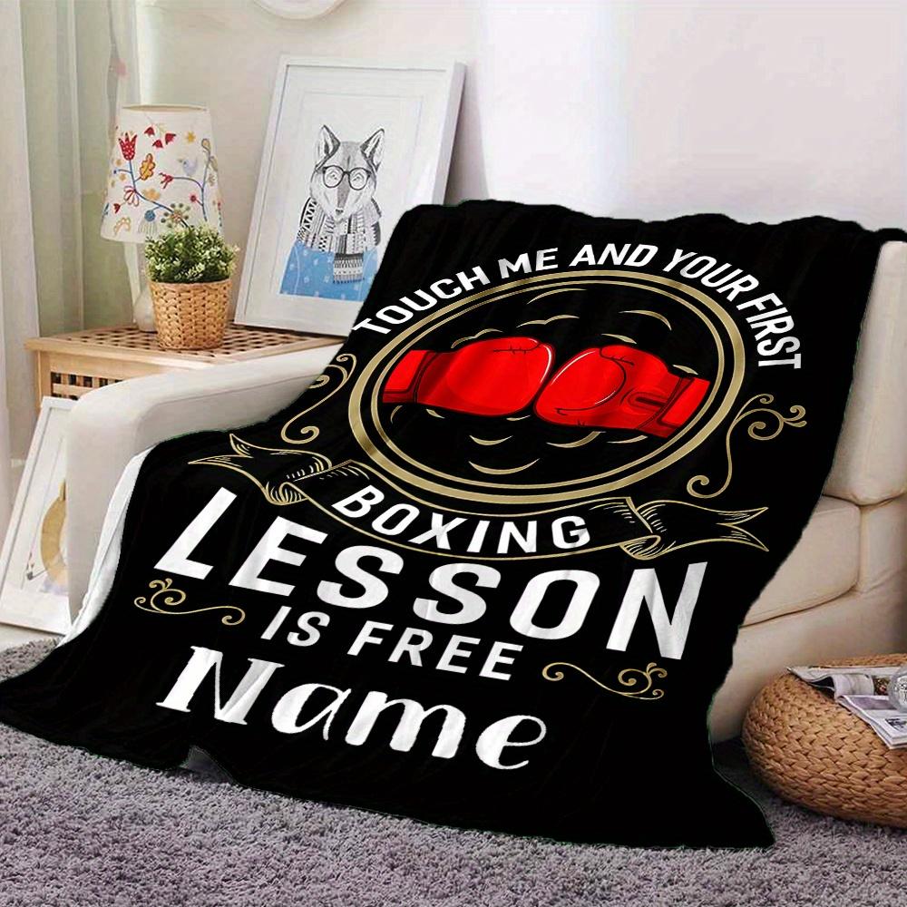 Boxing Gloves Blanket With Customizable Name Four Seasons Comfortable Shawl Blanket Suitable For Home Travel Camping Office Decoration Perfect Gift