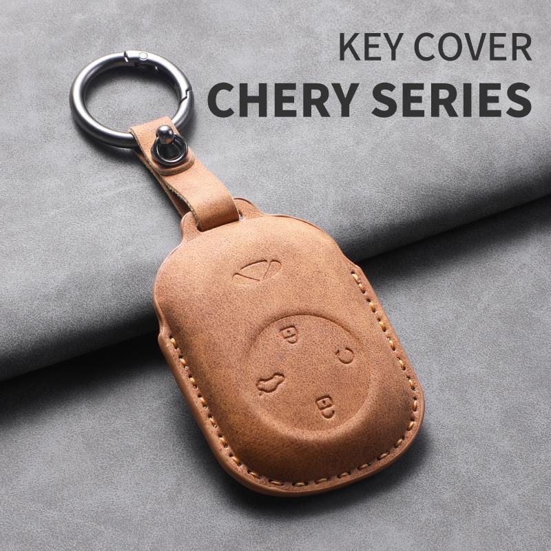 For Chery Fulwin T9 2025 Leather Car Key Bag Case Wallet Holder Key Cover Key Chains Car Accessories Key rope Keyring