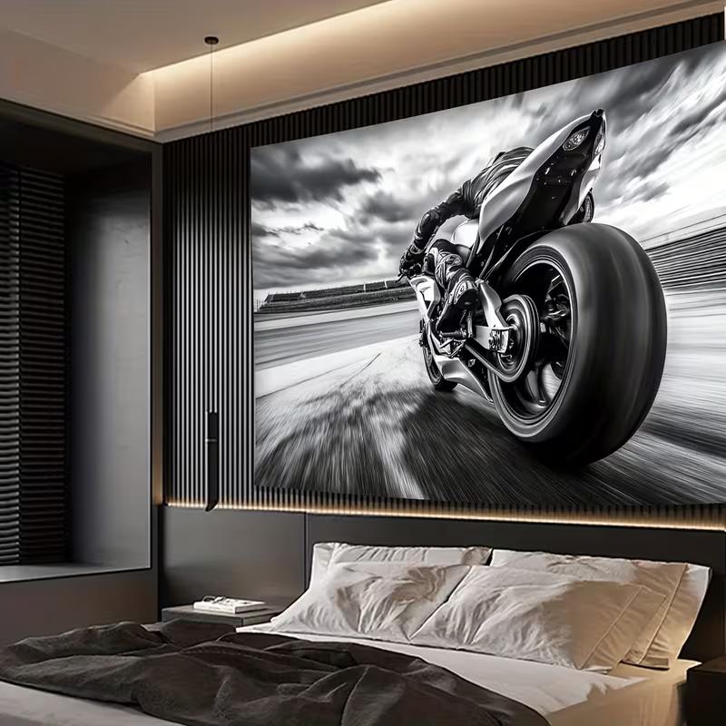 Speed Sport Bike Tapestry Monochrome Motorcycle Wall Art Decor for Living Room