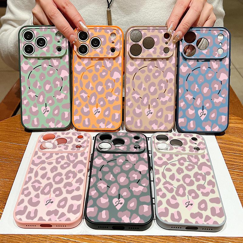 Case For iPhone 17 Pro Max Pink Leopard Print Magnetic For Magsafe Hybrid Slim Matte Cover For iPhone 16 15 14 13 Pro Max