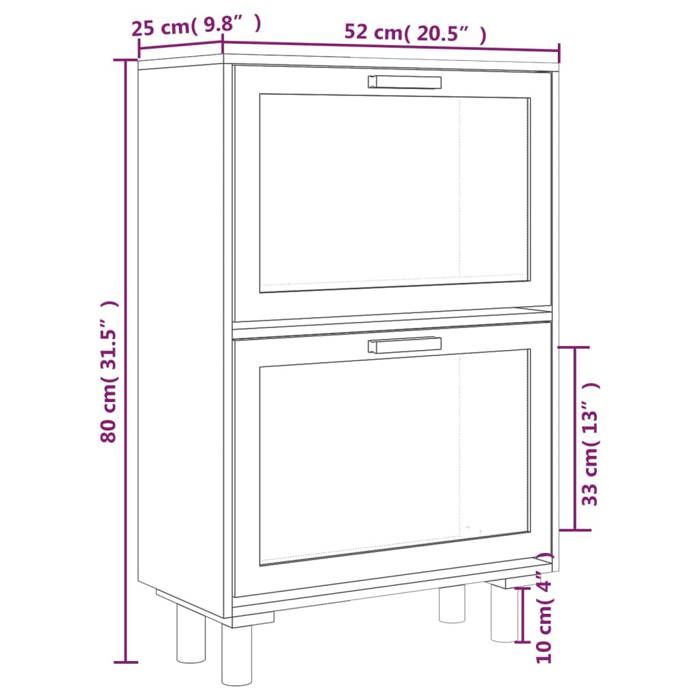 VidaXL Armoire à chaussures Marron 52x25x80 cm Bois d'ingénierie/rotin 345647