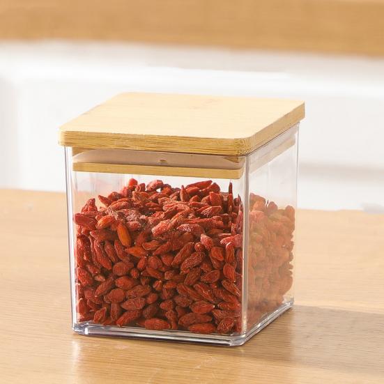 Large Square Flour Sugar Storage Container Airtight Plastic Food Jar with Wooden Lid for Flour Sugar Cookies Rice Coffee Beans Kitchen Pantry