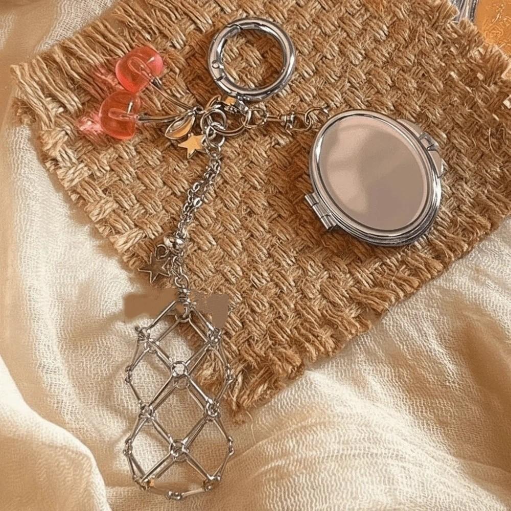 Mini Net Pocket Lipstick Bag Keychain Cherry Lipstick Cover Key Ring Makeup Storage