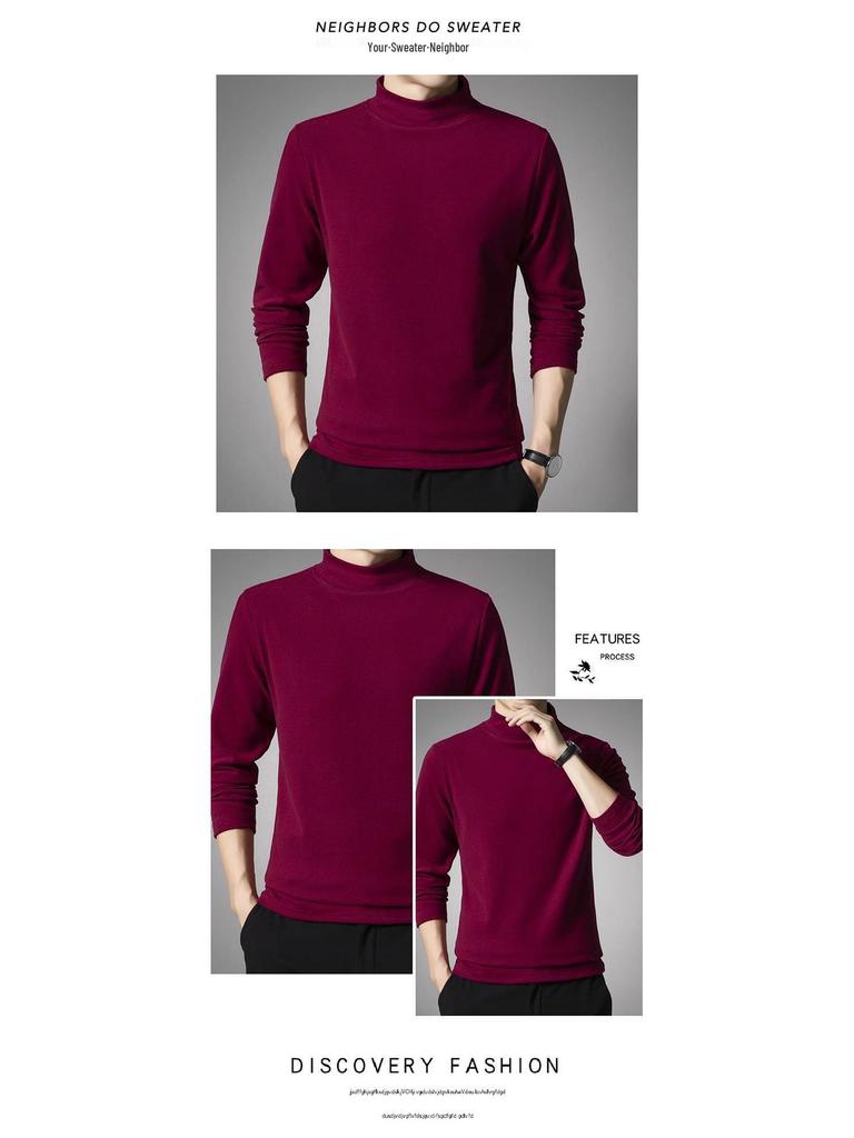 Woodpecker Men's Double-Brushed Long Sleeve Semi-High Collar Top for Autumn/Spring