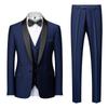 Men's Three-Piece Suit: Green Collar, Wine Red - Slim Fit for Groom or Best Man.