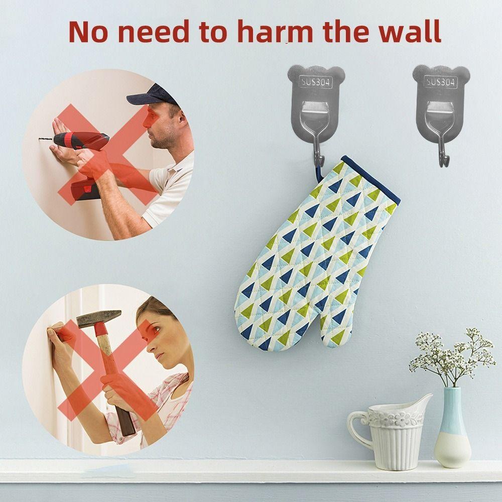 5/8PCS Bear Shape Self-adhesive Hook Stainless Steel Door Behind Hook High Quality Sticky Hook  Home