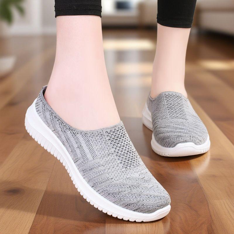Shoes Women's Summer Slippers Women's Large Size Cloth Shoes Breathable Fly-woven Shoes Soft Sole Lightweight Single Shoes One Pedal Casual Shoes