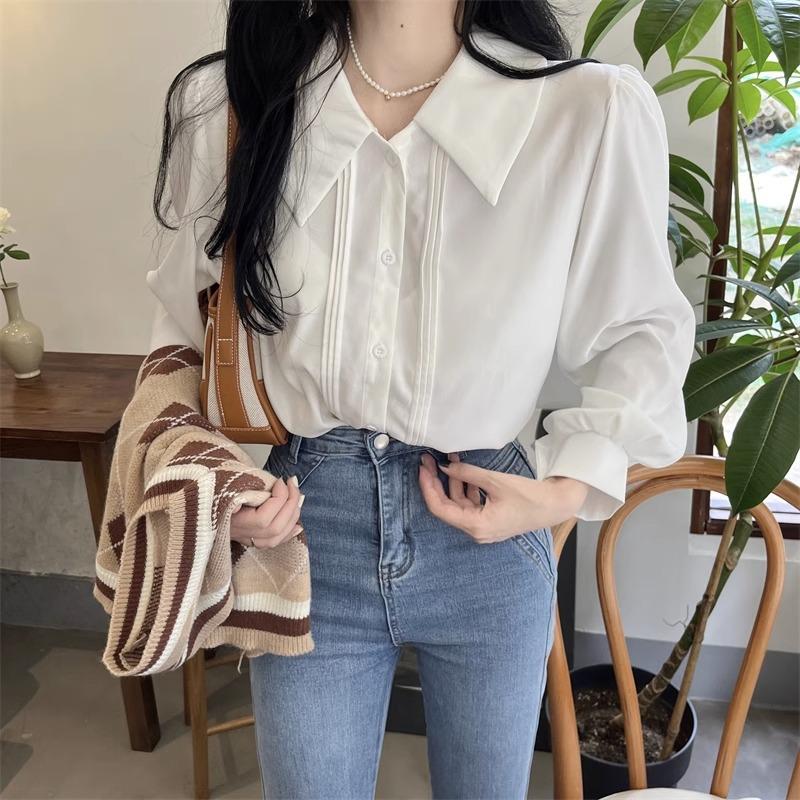 Casual Ladies' Shirt Premium Sense of White Shirt Female Design Sense Niche Long-sleeved Blouses Versatile Chic Tops Temperament Elegant Fashion Top