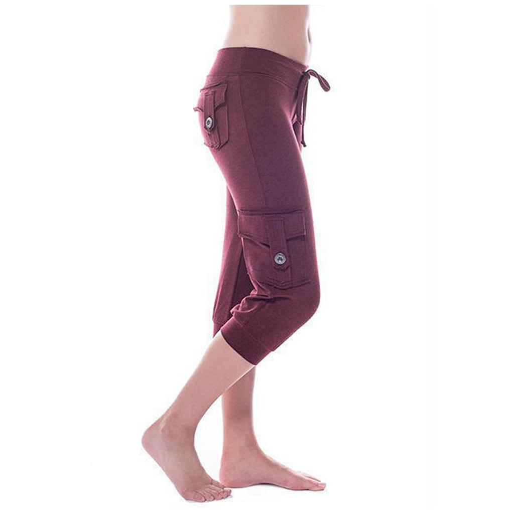 Damen Lässige Kordelzug-Elastikband-Sport-Lauf-Yogahose mit Taschen