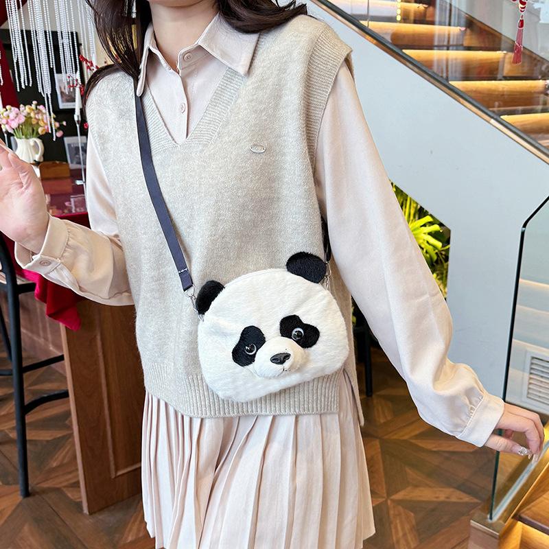 Simulated Panda Plush Cartoon Backpack Children's Schoolbag Cute Crossbody Shoulder Bag Girl Hand Gift Doll Machine