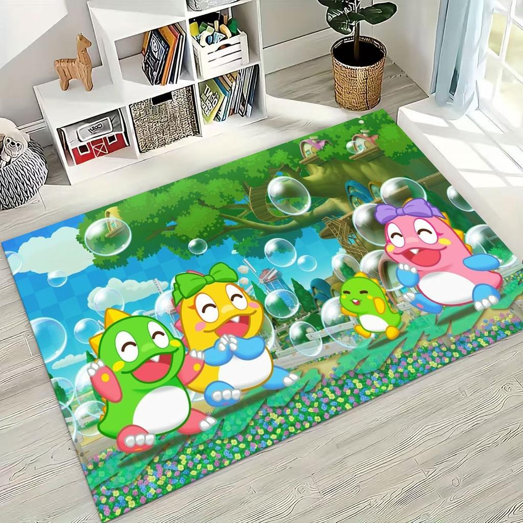 3D Retro Game Bubble Bobble Cartoon Gamer Rug for Bedroom Living Room Sofa Home Doormat Decor, Large Kid Play Non-slip Floor Mat