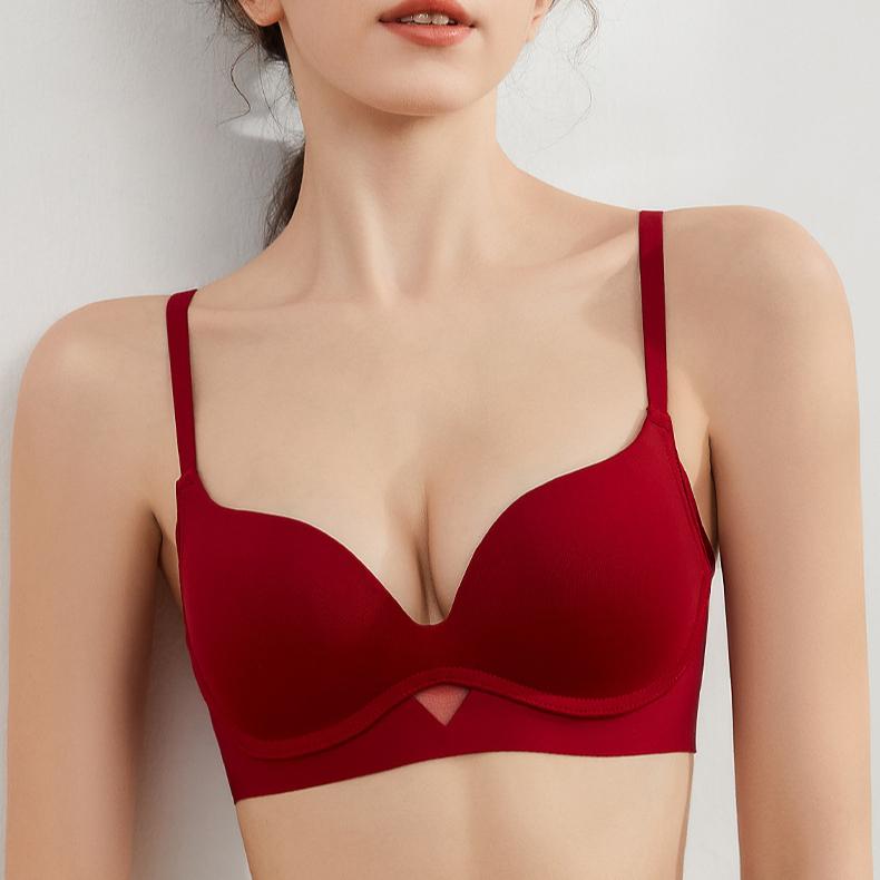 Smooth Underwear Comfortable and Sexy Gathered Bra Anti Sagging Double Breasted Seamless Red Bra