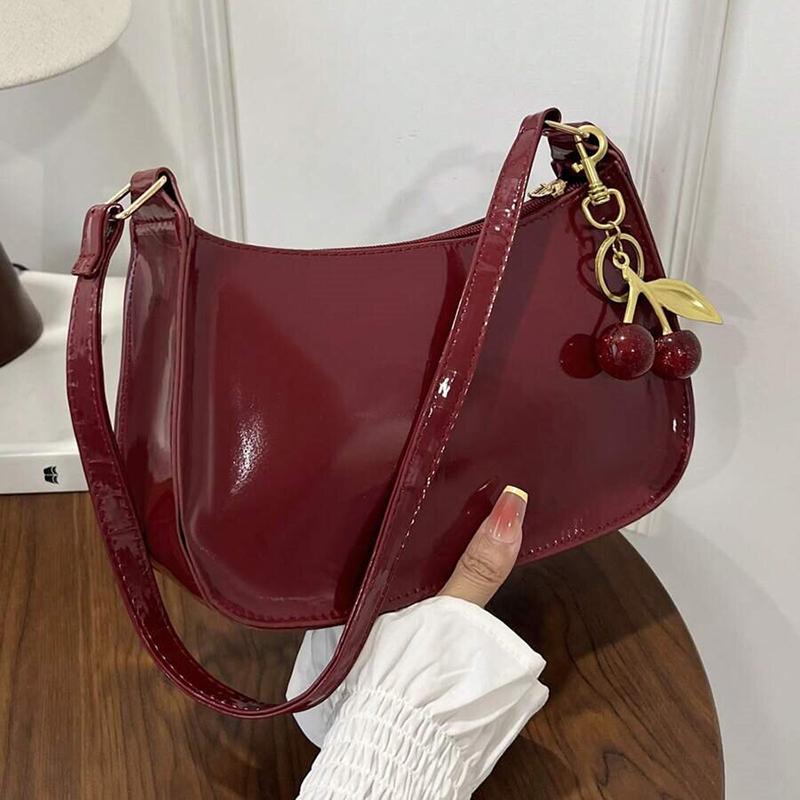 Yogodlns Sac à Bandoulière Vintage Rétro pour Femmes Cuir PU Aisselle Crossbody Dames Sac à Main Décontracté Portefeuille avec Pendentif Cerise